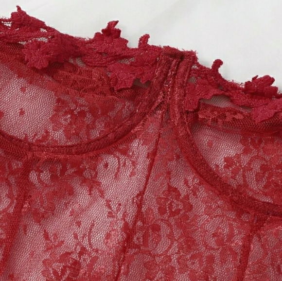 Red Floral Lace Teddy - Picture 2 of 3